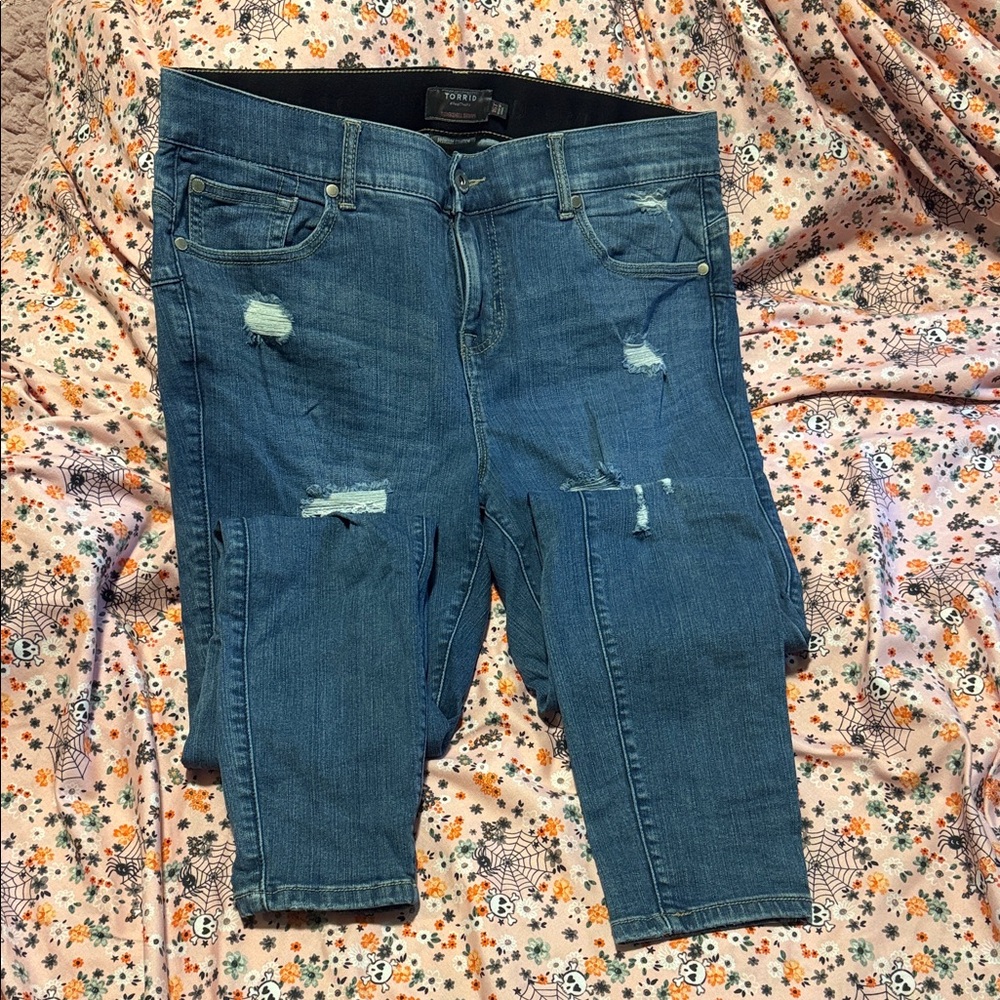 Long Women's Distressed Skinny Jeans - Blue